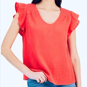 NEW! Style & Co Gauze Top Plus 3X Tropical Punch Flutter Cap Sleeves Lightweight